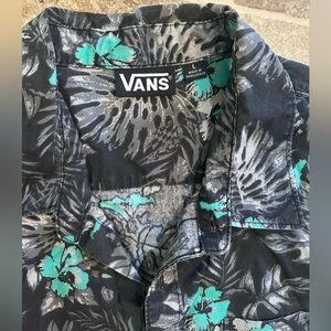 Vans Black and Teal Floral Sleevless Button Down Shirt